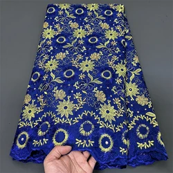 2024 High Quality African Nigerian Pure Tulle Damask Lace Fabric Embroidery Party Dress Sequins Cotton 5yards hz1292