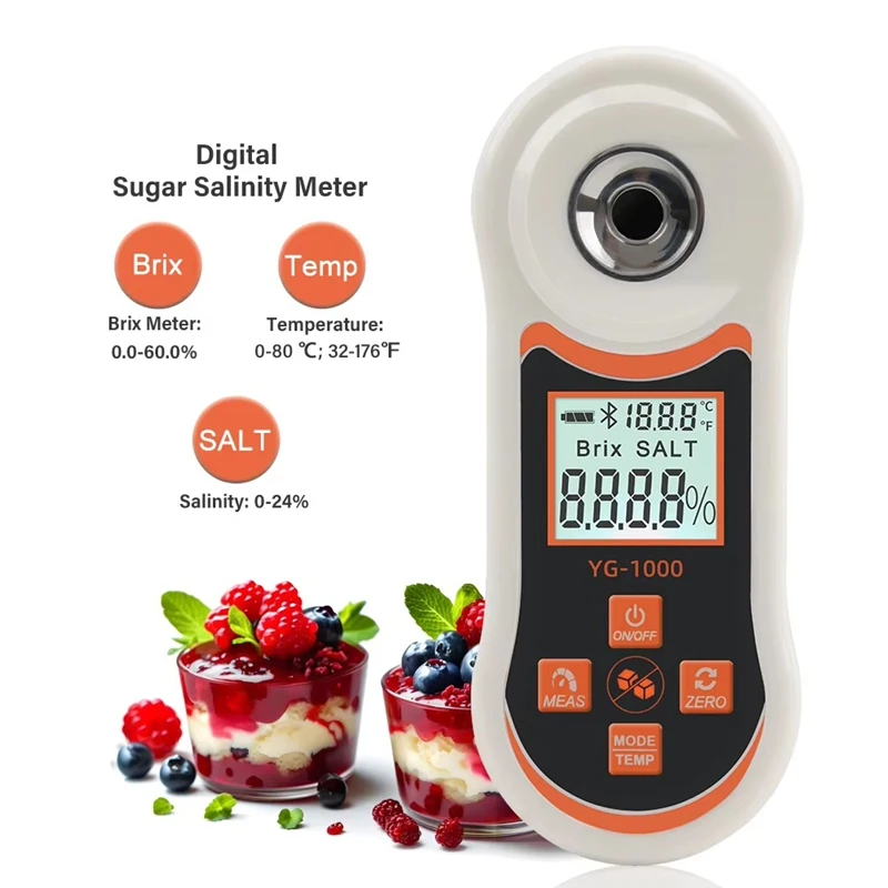 3-In-1 Temp Salinity Digital Refractometer With ATC 0-24% Salt 0-60% Sugar Tester For Drink Brewing Food Saltwater