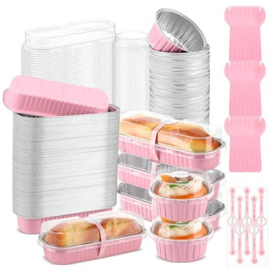 

600 шт. мини-форм для выпечки на День святого Валентина с крышками и ложками, герметизирующие наклейки, одноразовые формы для кексов из алюминиевой фольги объемом 6,8 унций