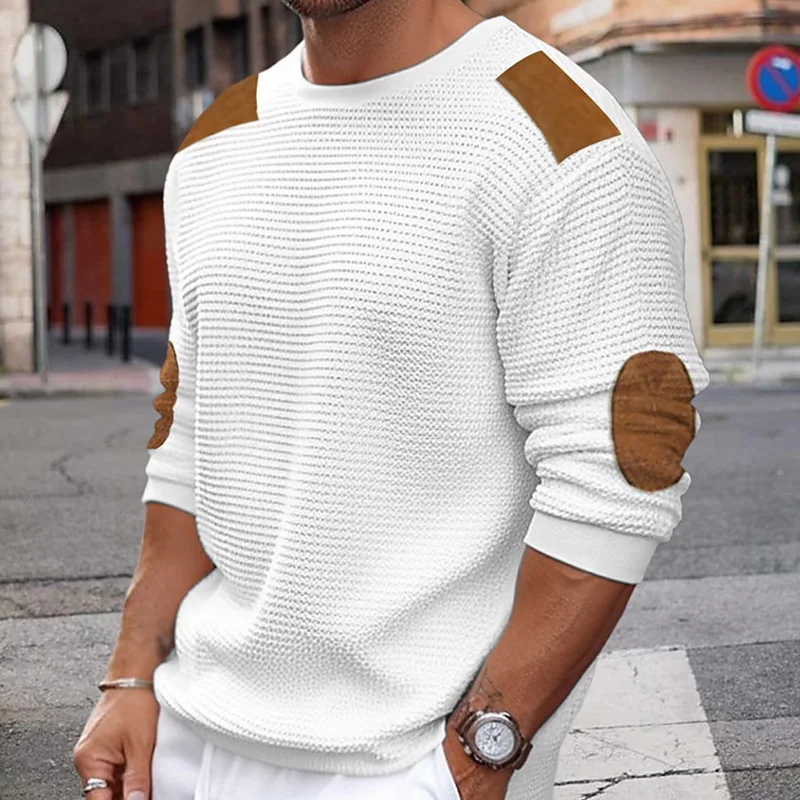 

Autumn And Winter New Men's Knitted Sweater Round Neck Long-sleeved Splicing Pullover Sweater Slim-fit Sweater