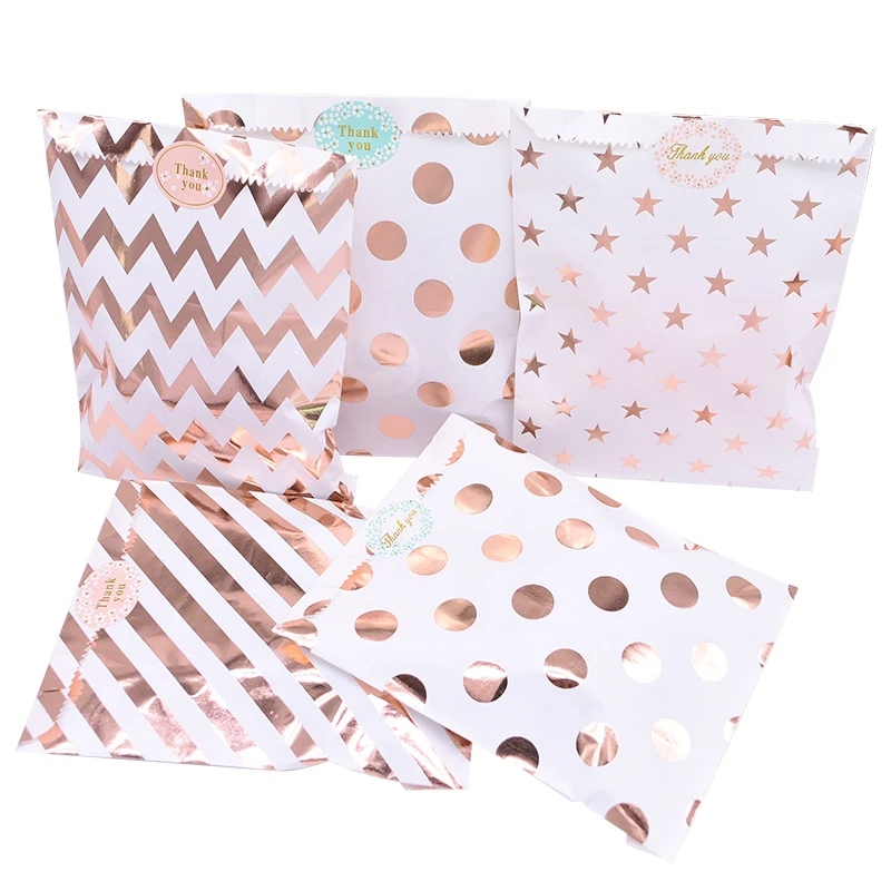 25 unids/pack 18cm bolsas de regalo bolsa de papel papel de oro rosa bolsas seguras para alimentos cumpleaños boda favores bolsas de regalo embalaje para invitados