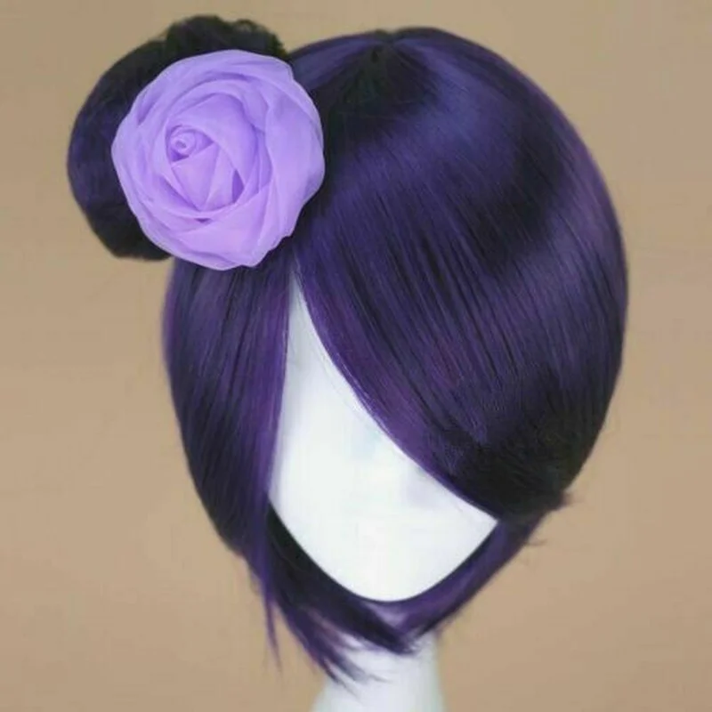 For Cosplay Konan Wig Short Straight Dark Purple With Bun