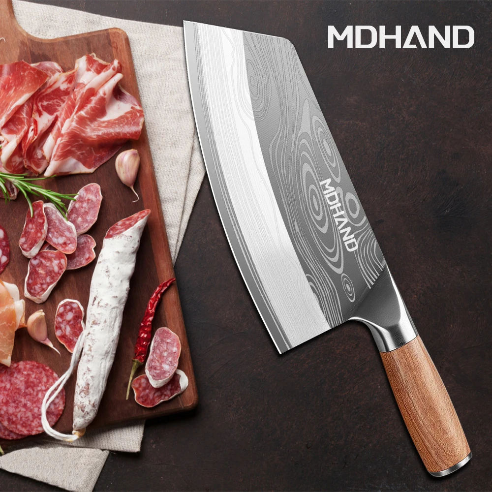 

ZENG Stainless Steel Meat Cleaver Slicing Knife Laser Damascus Pattern Meat Chopping Kitchen Chef Butcher Knife Cooking Tools