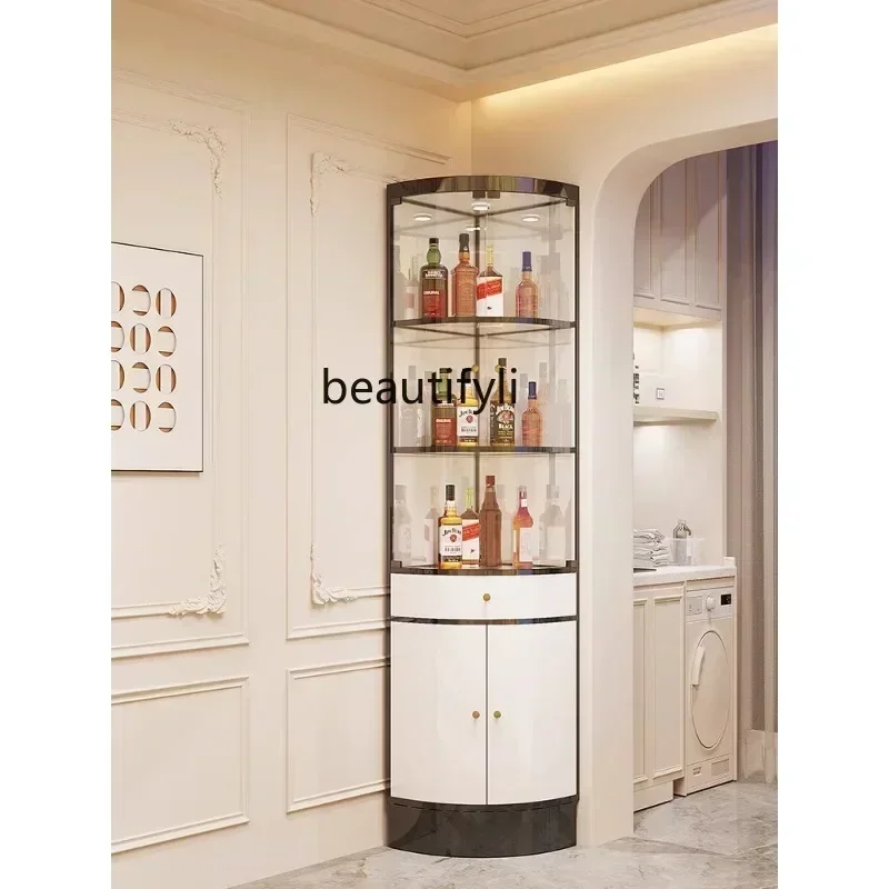 

LD25Light Luxury Stainless Steel Triangle Glass Wine Cabinet with Drawer Turn Corner Living Room Fan-Shaped Wine Cabinet