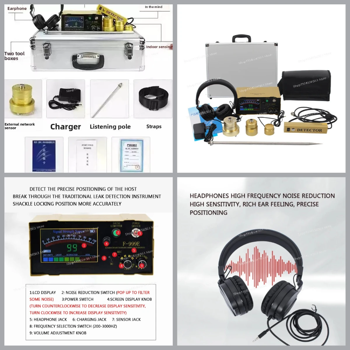 F999E high-precision water leakage monitor, water pipe fire pipe floor heating system leak detector, portable precise