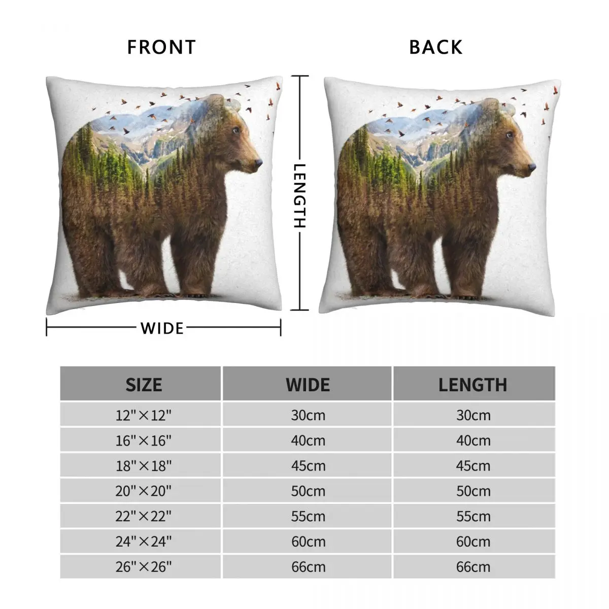 Wild I Shall Stay Bear Square Pillowcase Polyester Linen Velvet Printed Zip Decor Bed Cushion Cover