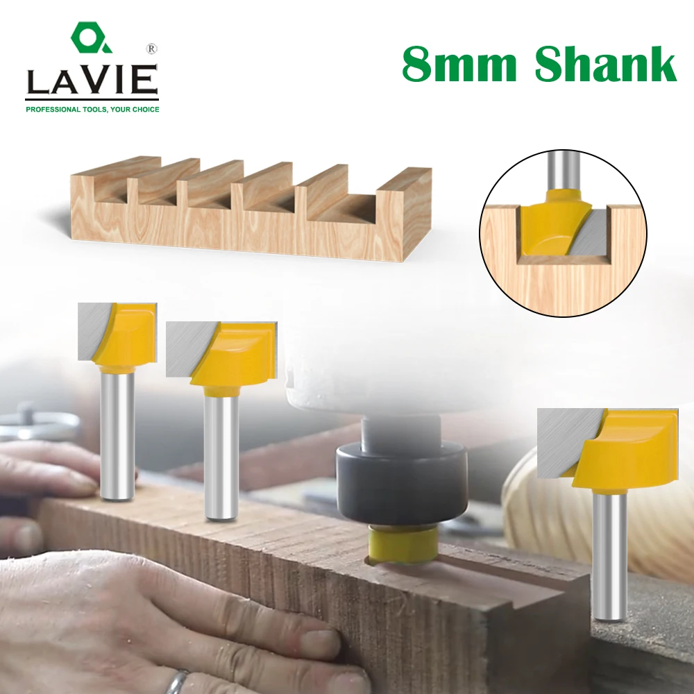 

LAVIE 8mm Shank Bottom Milling Cutter Slotting Cutter Engraving Machine Bottom Cleaning Router Bit Set For Woodworking C0800617R