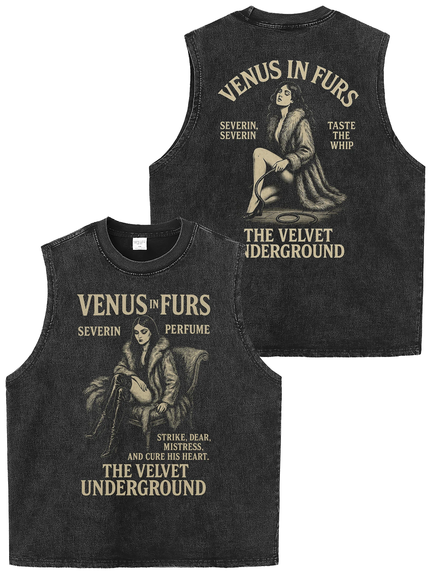 Retro Washed Vintage Velvet Band Heavyweight Sleeveless Loose American Street Rock T-Shirt Tank Top Breathable Cotton Casual