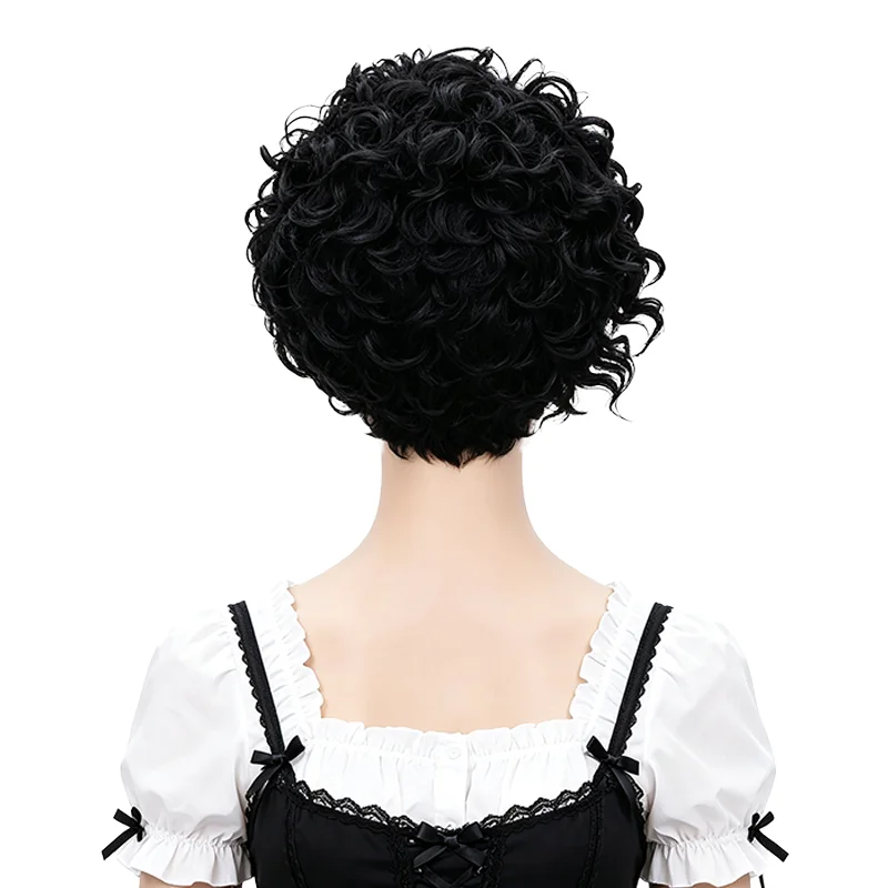 Short Curly Pixie Cut Wig For Women Natural Black Fluffy Afro Curly Wigs Heat Resistant Synthetic Hair Daily Party Cosplay Use
