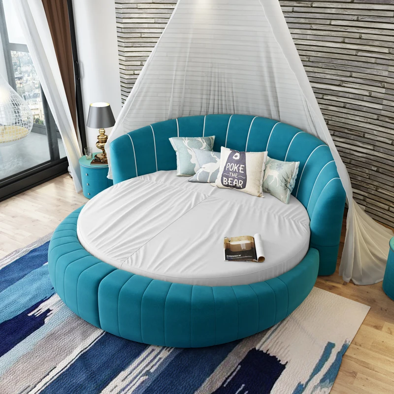 Cloth bed round bed fun theme hotel big round fashion luxury modern simple double princess bedroom wedding bed