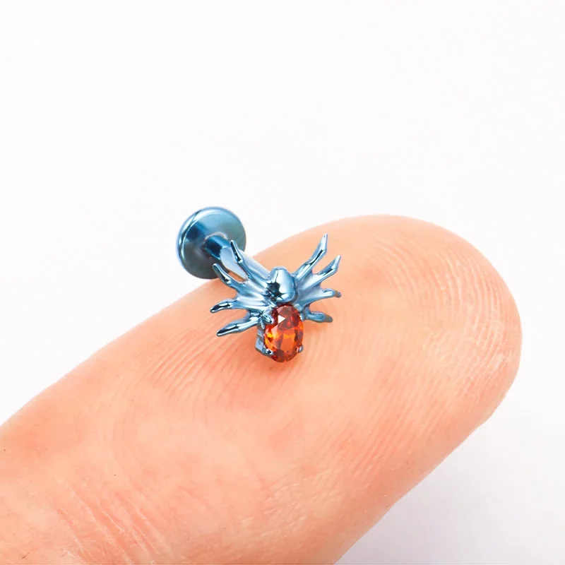 ZOOR ASTM F136 التيتانيوم الشرير العنكبوت ثقب موضوع داخلي زرع الصف بأكسيد الأنف الشفاه شقة اللولب أقراط القوطية ثقب #4