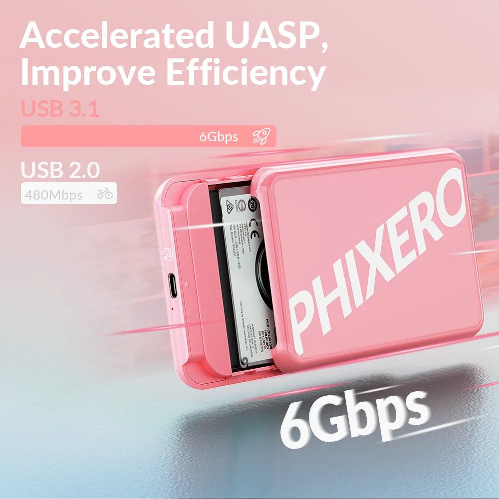 PHIXERO-Super Speed SSD Enclosure, 2.5 Polegada, Type-C, USB 3.0, 6Gbps, Suporte UASP, Protocol Tool-Livre para Laptop, Notebook, New Trend