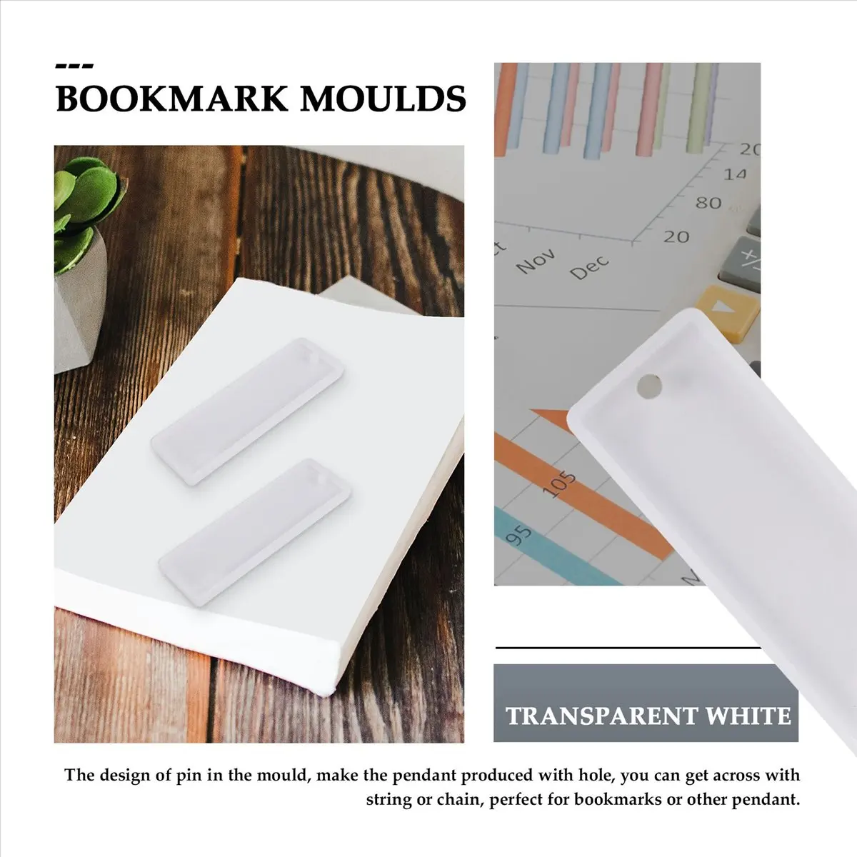 AA83 6 Pcs/Set 3.7 Inch Rectangle Silicone Bookmark Mold DIY Bookmark Mould Making Epoxy Resin Jewelry Craft Transparent Mold