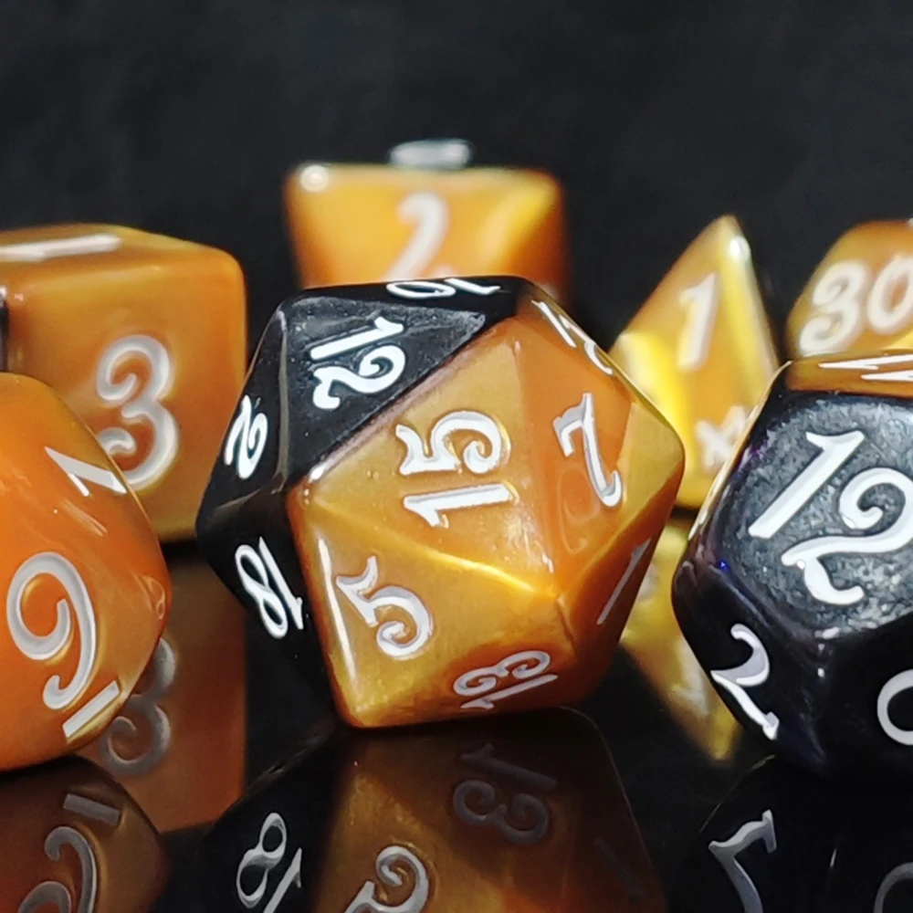 Split Color Black Orange Dice Set 7Pcs, Acrylic Polyhedral Dice for DND RPG Dice Dungeons & Dragons RPG