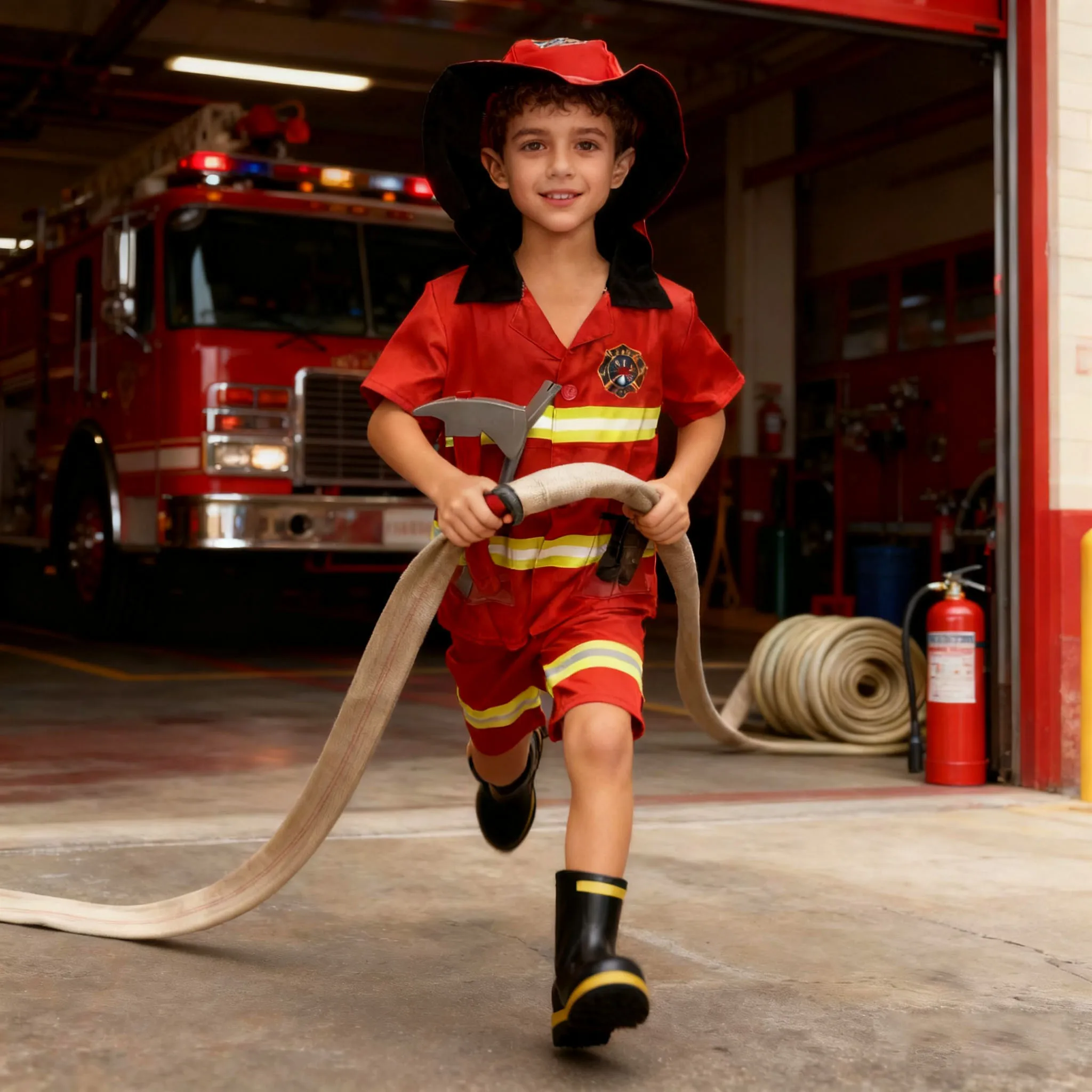 7ピース子供用消防救助おもちゃセット、ごっこ遊び消防士ツールおもちゃセット、ロールプレイングコスチューム、男の子のおもちゃ、ホリデーコスチューム、誕生日プレゼント、ホリデーギフト、クリスマスギフト、ハロウィンギフト