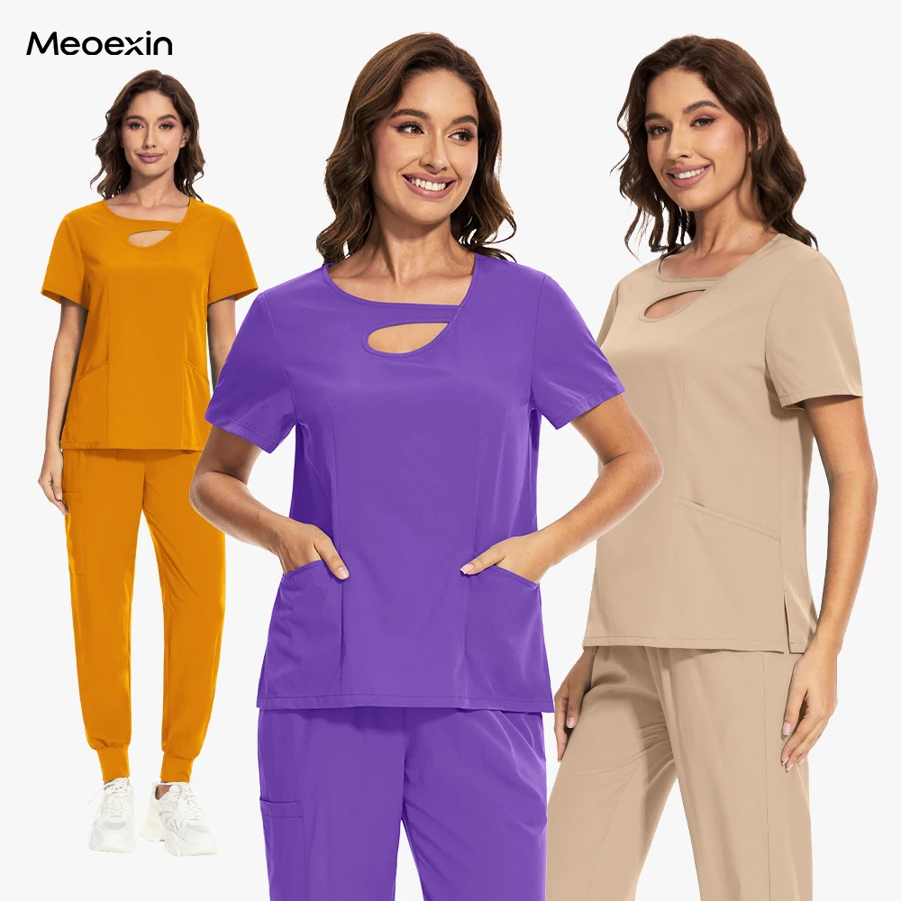 ชุดยูนิฟอร์มพยาบาลแบบสครับสำหรับผู้หญิง ชุดจ็อกเกอร์ ผ้าระบายอากาศ ยืดหยุ่น เหมาะสำหรับคลินิก โรงพยาบาล งานด้านความงาม และงานดูแลสุขภาพ