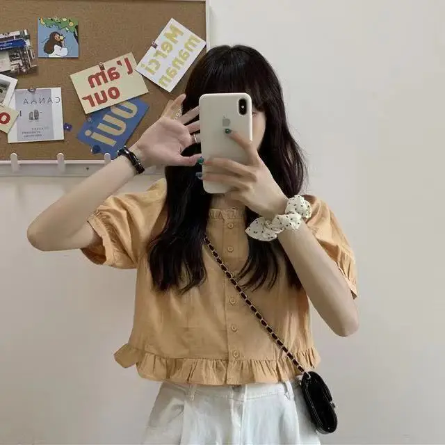 

Short Sleeve Shirts Womens l Bottoming Geometric Mock TwoPiece Sheer Ovesized Collared Buttondown Laides Slouchy Outfit Cross