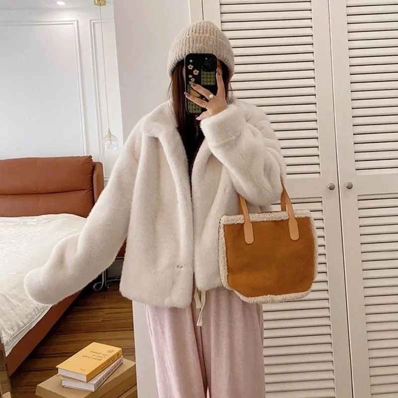 Fur Coat Women Warm Furry Long Sleeve Loose Female Outwear Autumn Winter Fashion Street All Match Lady Overcoat