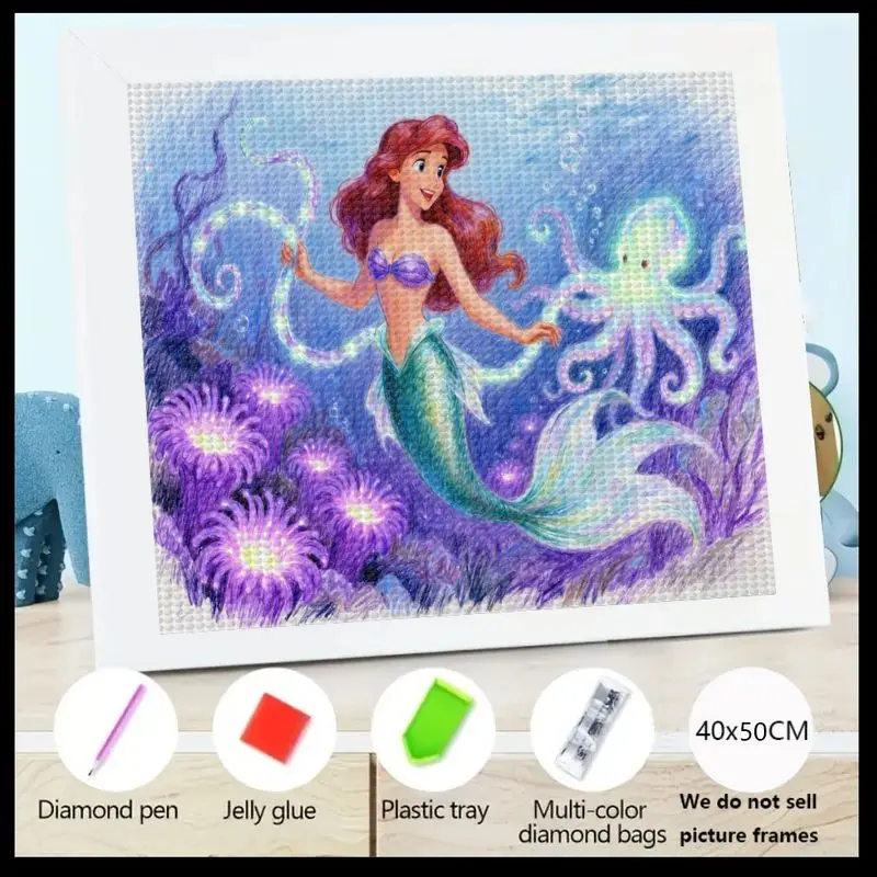 

1PC Full Drill 5D DIY Diamond Painting Kit, Enchanting Little Mermaid Princess Ariel with Cute Octopus Under The Sea Crystal Rhi