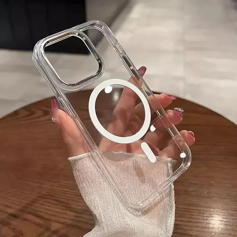 Luxuriöse Kabellose Magnetische Hülle für Apple MagSafe Case iPhone 11 12 13 14 15 16 Plus 17 Pro Max 13 Mini 16E 17E Transparente Acryl-Hülle