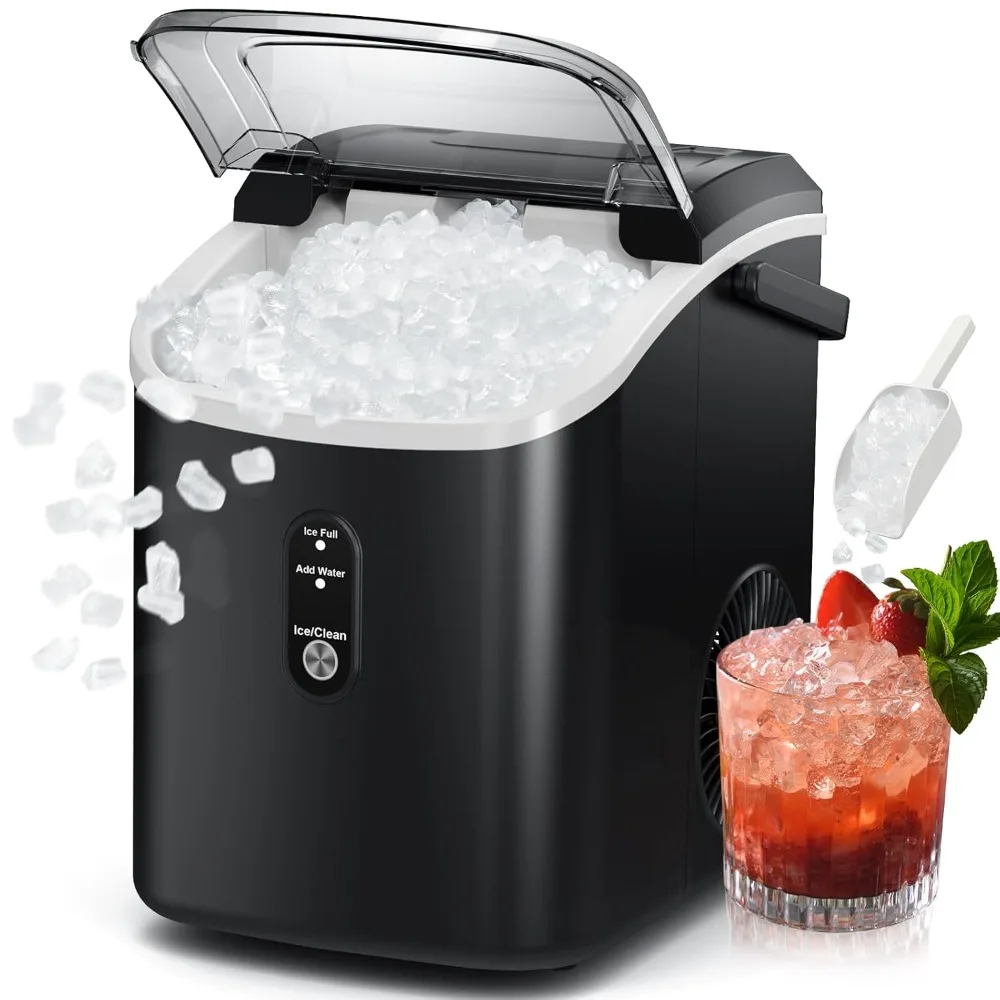 Pebble Ice Maker with Soft Chewy Pellet Ice,Self-Cleaning,One-Click Operation,Portable Nugget Ice Machine ,Home Office Kitchen