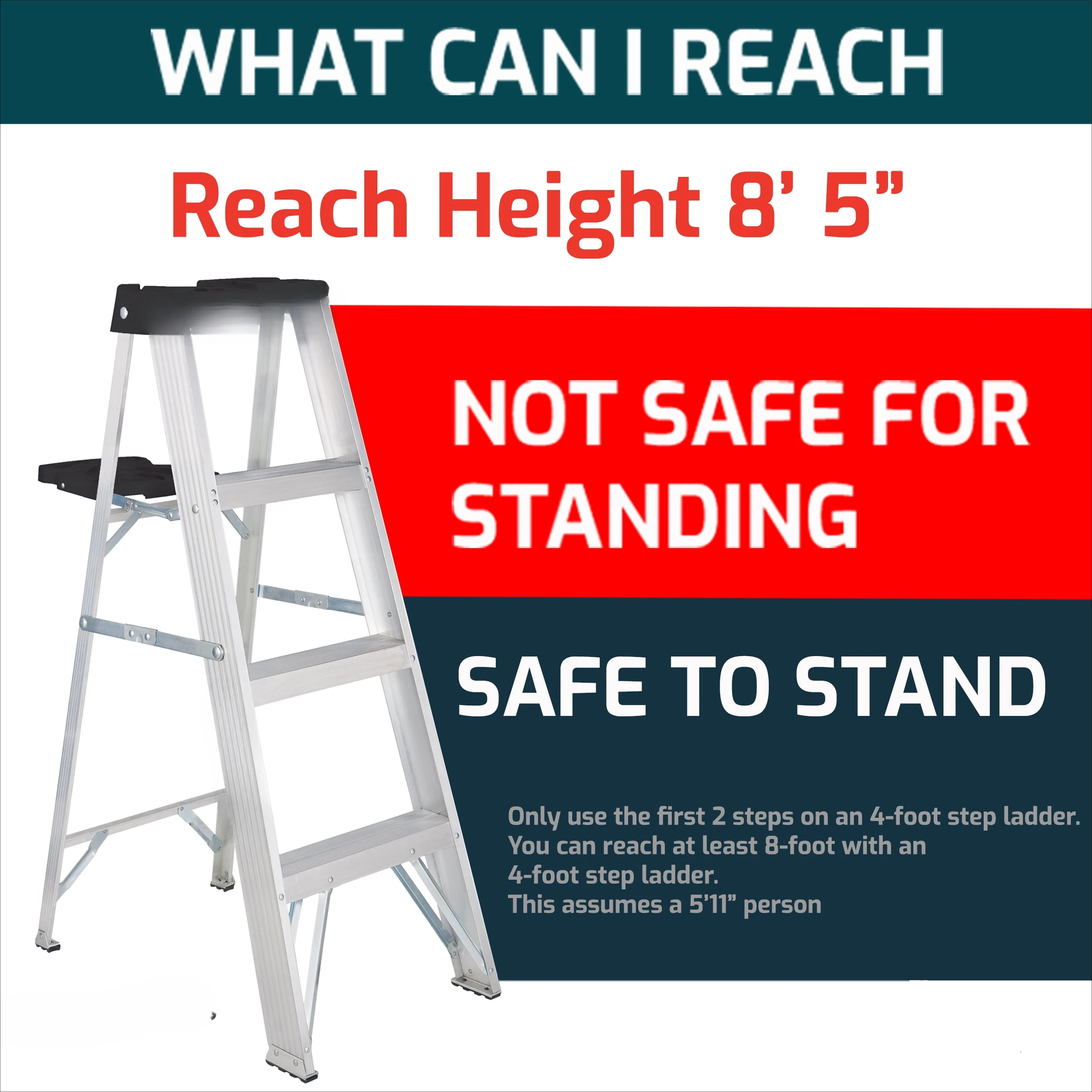 Ladder 4' Aluminum Step Ladder, 250-lb Capacity, W-2112-04S