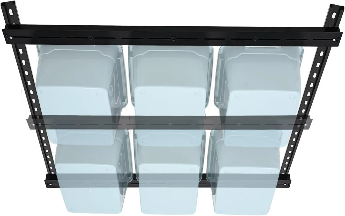 Heavy-Duty Adjustable Garage Ceiling Tote Storage Rail System, 48" x 48