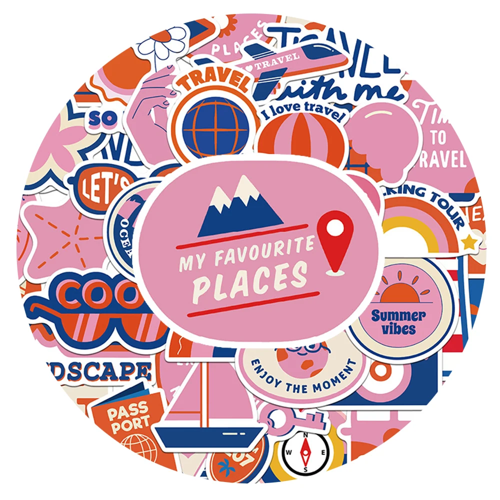 

10/30/50pcs Cute Pink Travel Series Stickers Kawaii INS Style Cartoon Decals Laptop Phone Guitar Car Graffiti Sticker Decoration