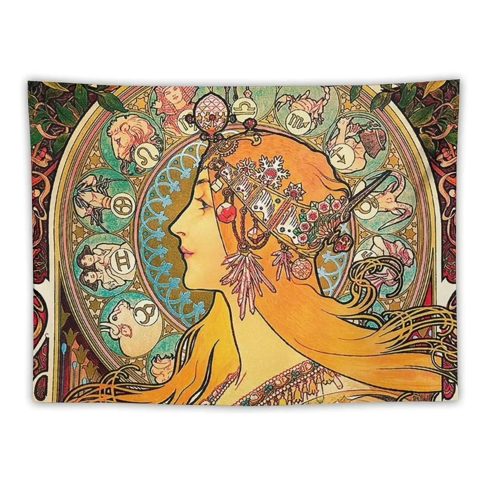 HD. Zodiac (Original version), by Alphonse Mucha (1896) HIGH DEFINITION Tapestry Carpet On The Wall House Decorations Tapestry