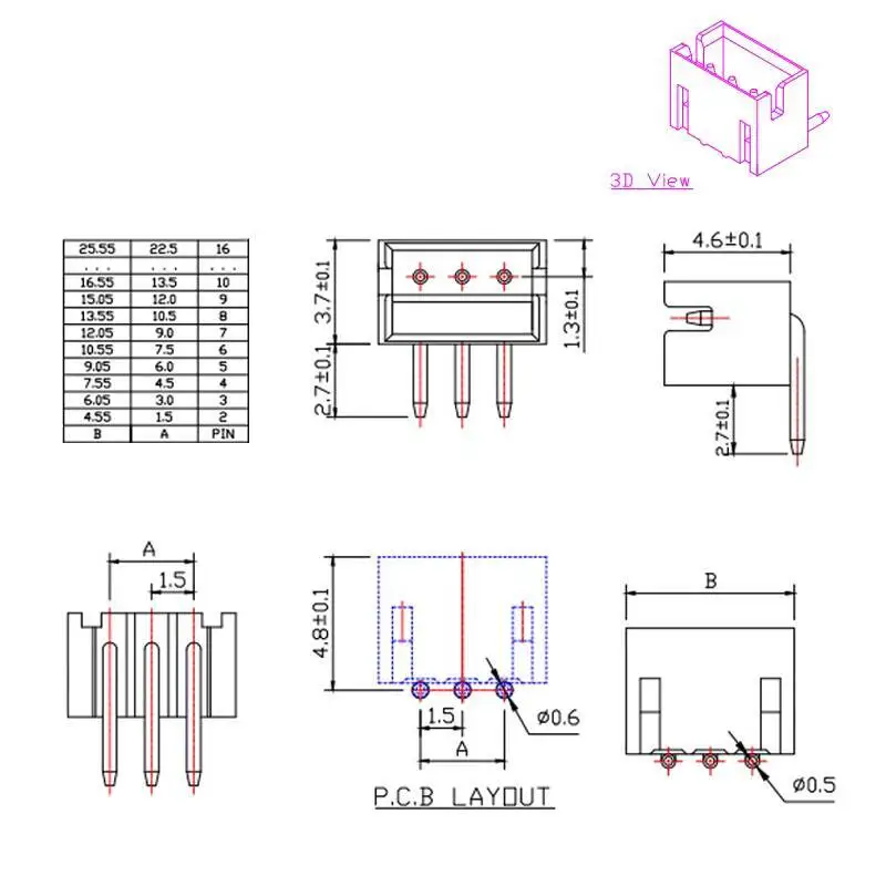 20 Stück ZH1.5MM Gerader Stift Gebogener Buchsenstecker PCB-Lötplatine 2P 3 4 5 6 7 8P – Detail 2