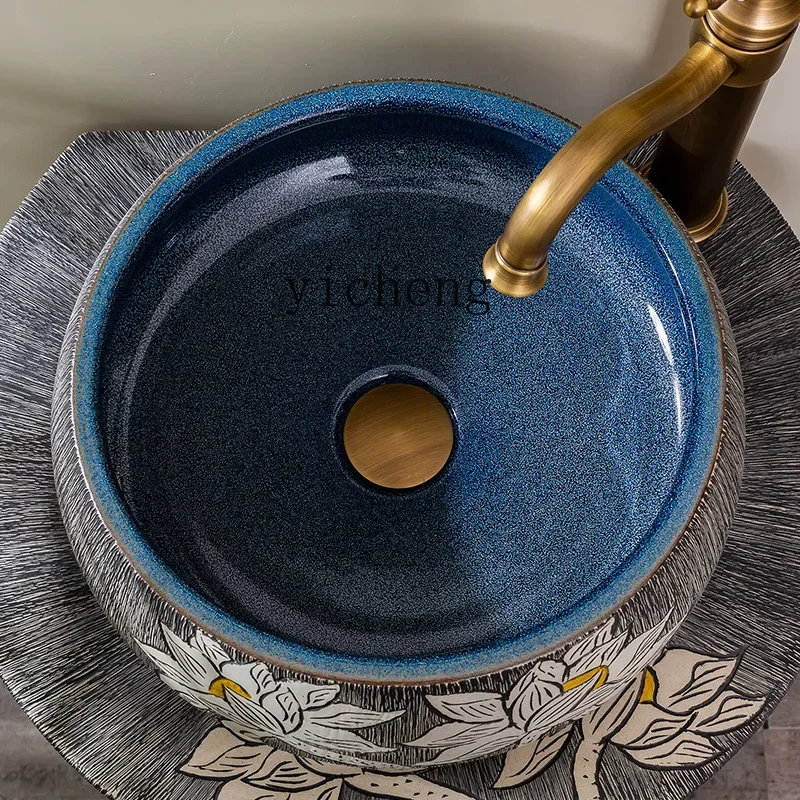 y8- ceramic column type washbasin balcony column basin basin floor basin