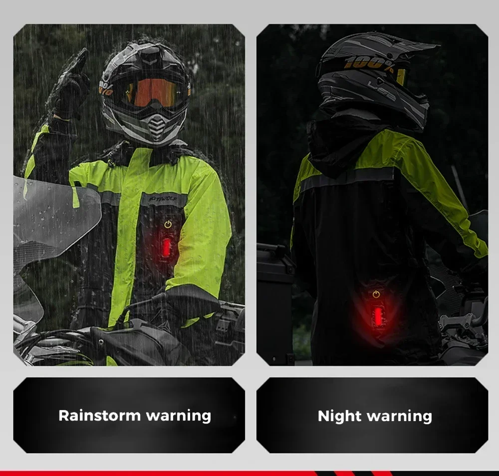 Raincoat Men Suit Rain for Motorcycle Waterproof Jacket Pants LED Alert Split Reflective Impermeable Riding Cycling Motocross