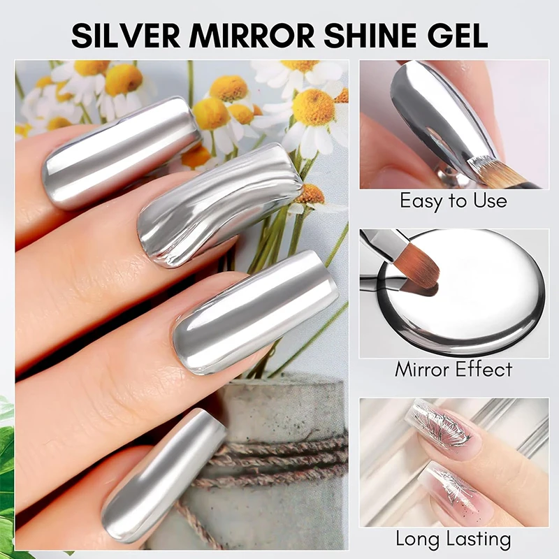 Gel per pittura metallizzata Cromo Oro Argento Oro rosa Smalto per unghie effetto specchio Linea di disegno super luminosa Smalto per nail art francese