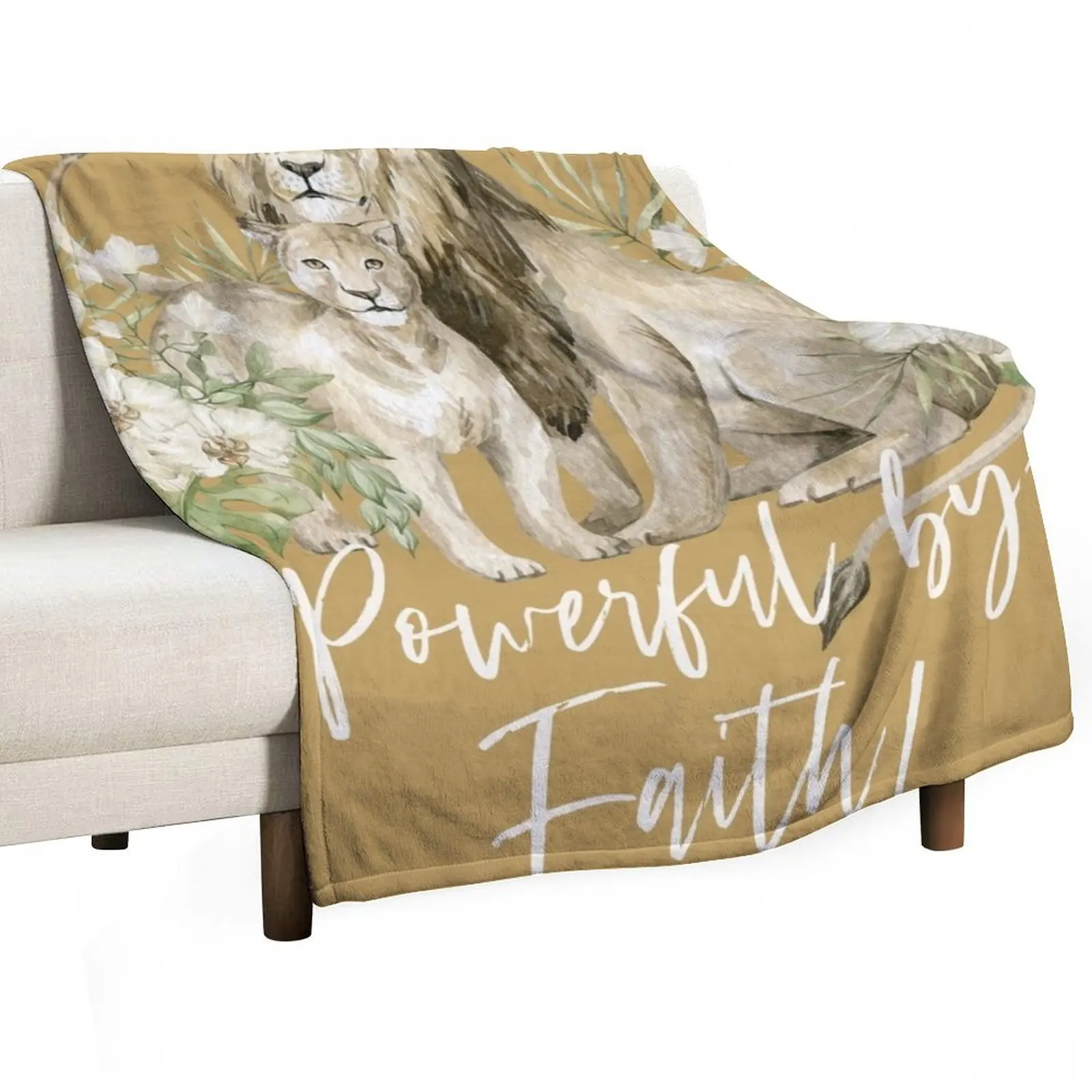 

POWERFUL BY FAITH! (LION) Throw Blanket For Sofa Thin decorative Weighted halloween Blankets