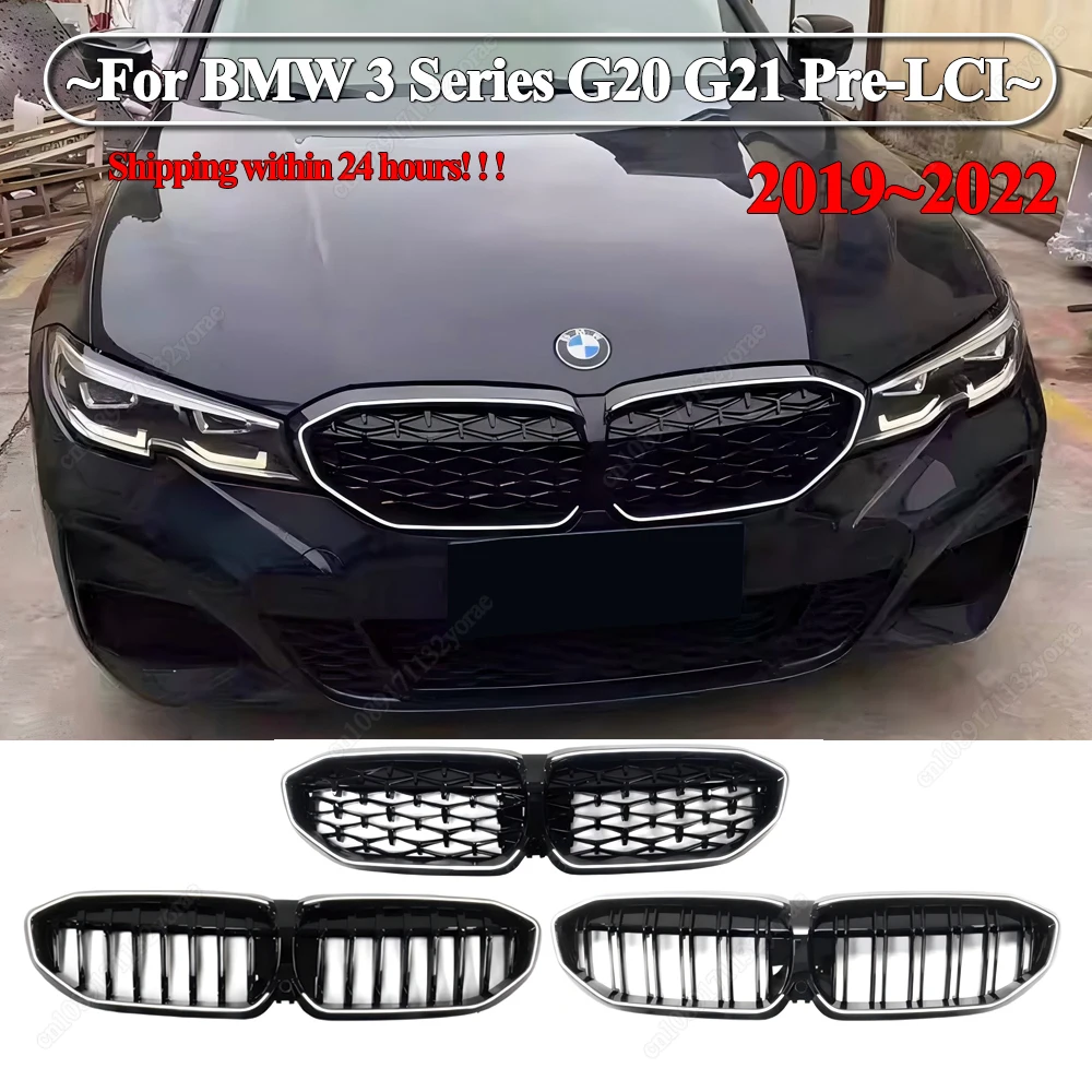Für BMW 3er G20 G21 318i 320i 330i M340i 330d 2019-2022 Pre-LCI Auto Frontnieren-Kühlergrill mit LED-Licht Karosserie-Kit