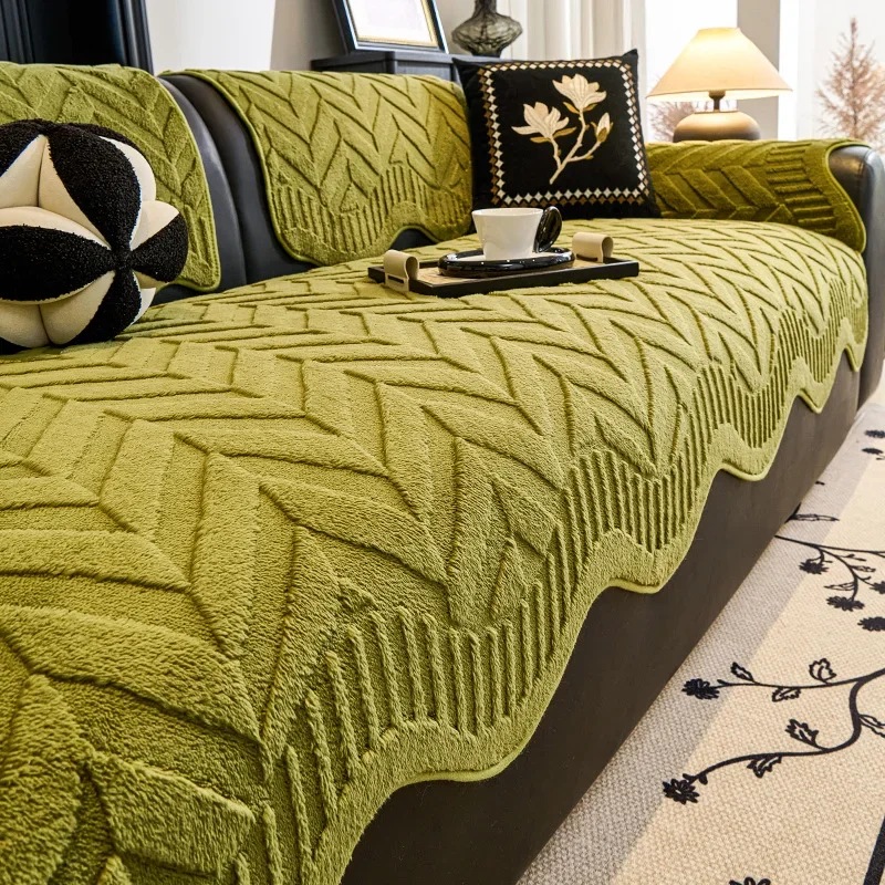 Plush Sofa Cover All Season Universal Anti Slip Sofa Cushion Protective Cover Anti Scratch Irregular Solid Color Nordic Style