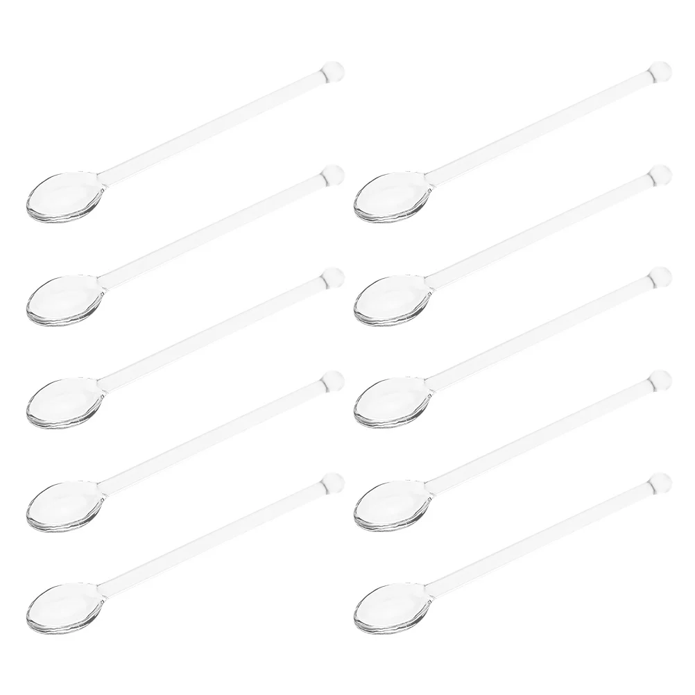 

10Pcs Glass Stirring Spoons Transparent Heat Resistant for Coffee Tea Cocktail Dessert Mixing Clear Elegant Design Kitchen Party