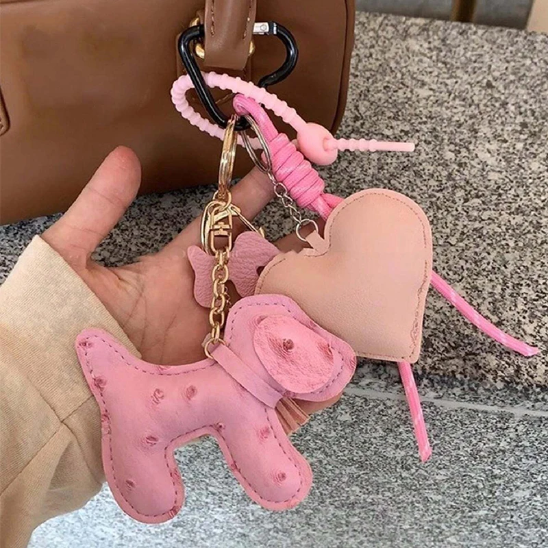 DIY Puppy Pendant Keychains Fashion Leather Dog KeyChain for Women Bag Pendant Car Keyring Clasp Key Chain Jewelry Gifts