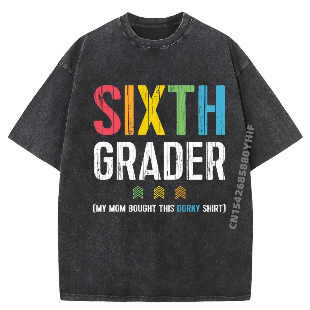 

Cute First Day Of School Picture 6th Grade Big And Tall Graphic T Shirts Woman Funny Gifts Mens Retro Washed Shirt