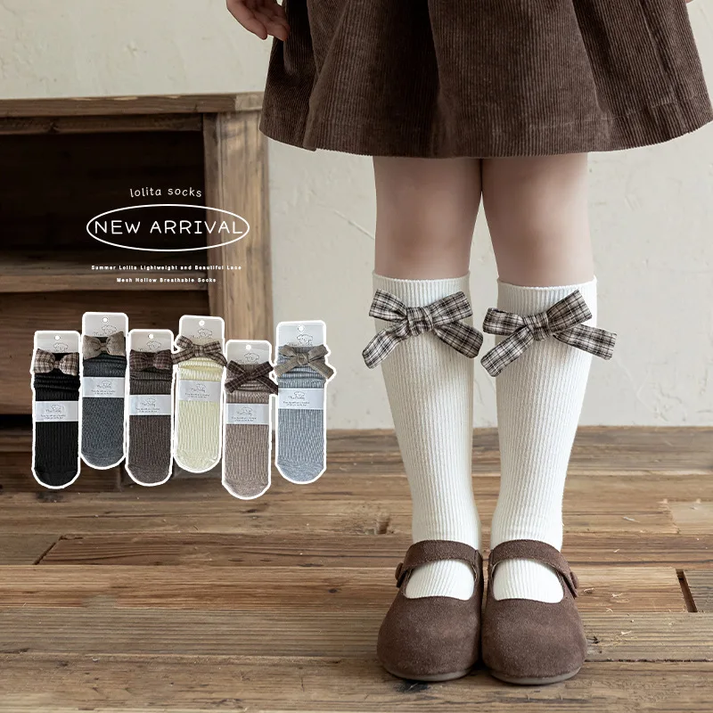 

1 Pairs Korean Kids Socks Big Bow Baby Girls Knee High Socks Autumn Warm Cotton Lace Princess Ruffle Children Socks For 0-8 Year