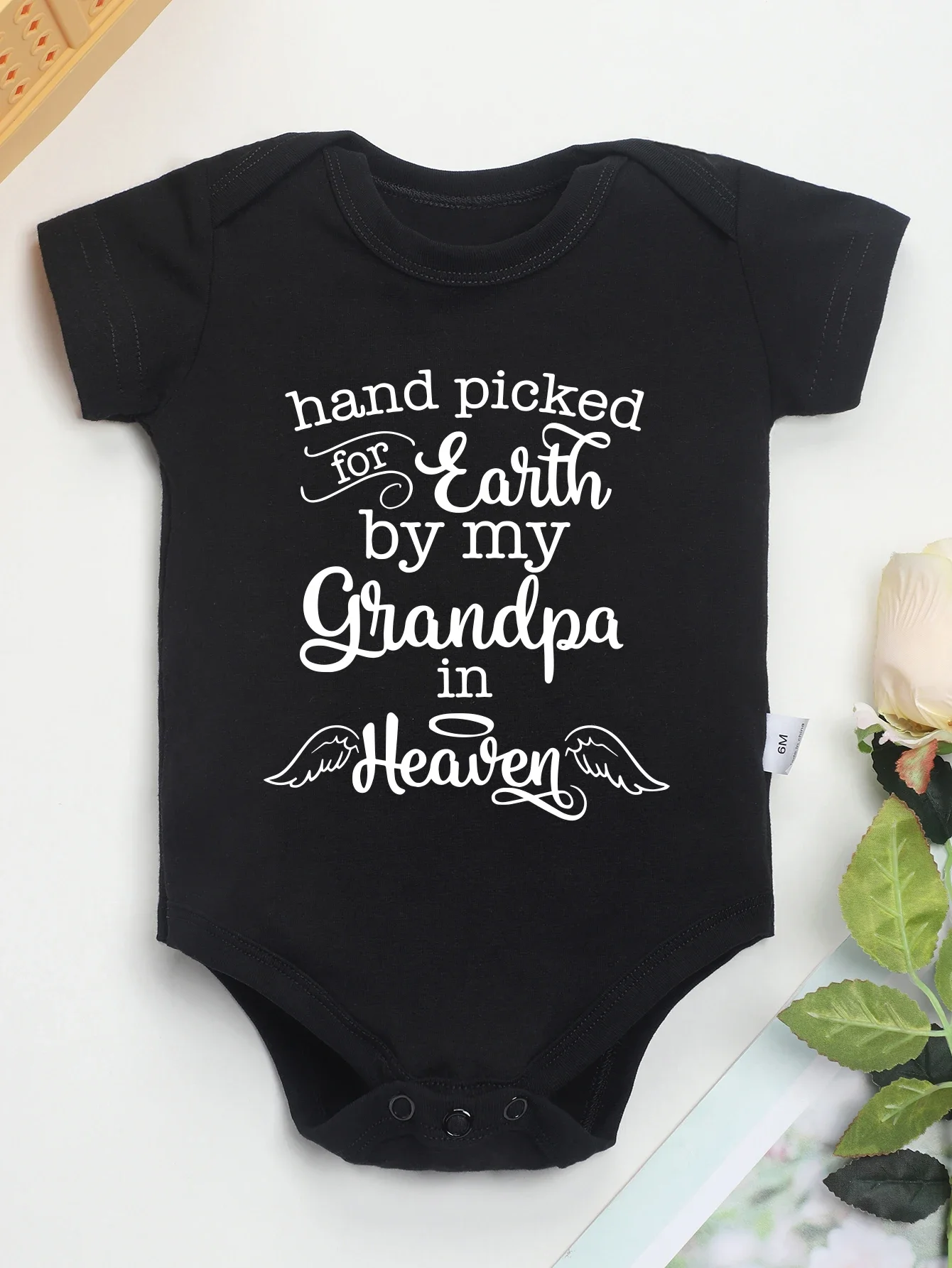 

Grandpa Hand Picked Baby Cute Newborn Boy Girl Clothes Aesthetic Print Black Home Casual Infant Onesie Cotton Cozy Soft