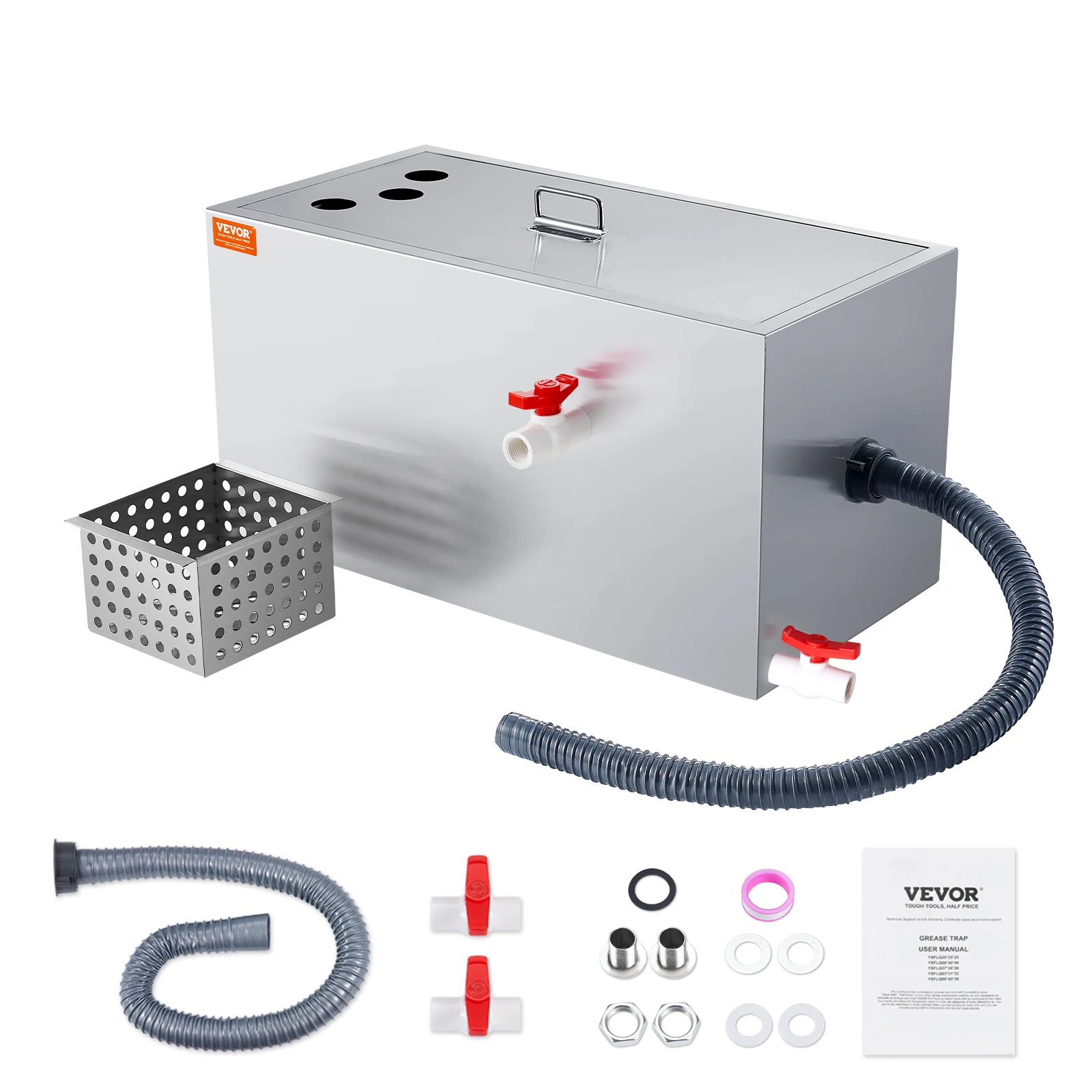 VEVOR Commercial Grease Trap Grease Interceptor Top Inlet Interceptor Under Sink Stainless Steel Grease Trap Waste Water Oil-wat