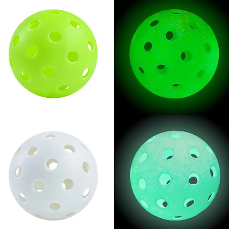 Pickleball luminoso para competição ao ar livre, bola verde durável, luz da noite, brilhante no escuro, 74mm, 40 buracos