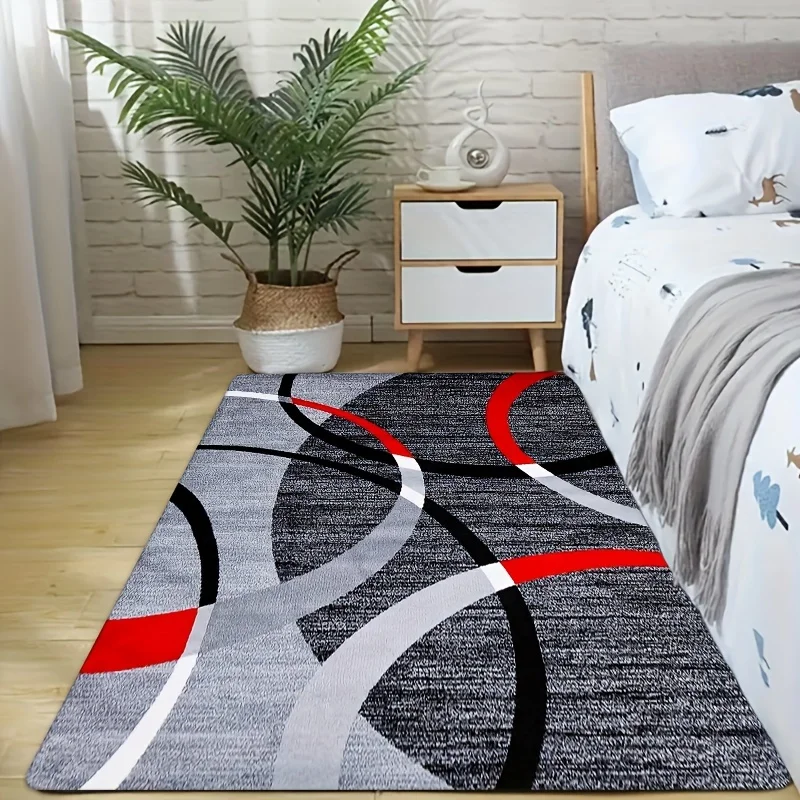 Contemporary Modern Floor Rug Abstract Wave Curve Geometric Line Neutral Tone Art Pattern Print Decor Rug for Home Decoration
