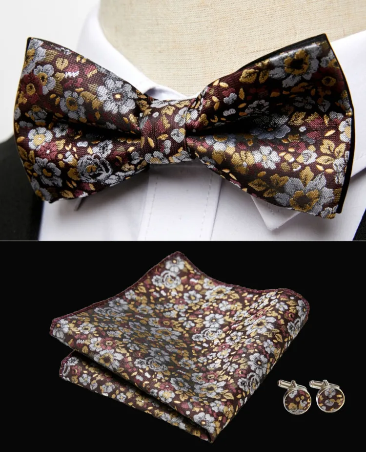 HUISHI Klassische blaue Fliege für Männer, Paisley-Blumenfliege, Einstecktuch, Manschettenknöpfe, Anzug-Set, Hochzeit, Party, kariert, solide Schmetterling – Detail 30