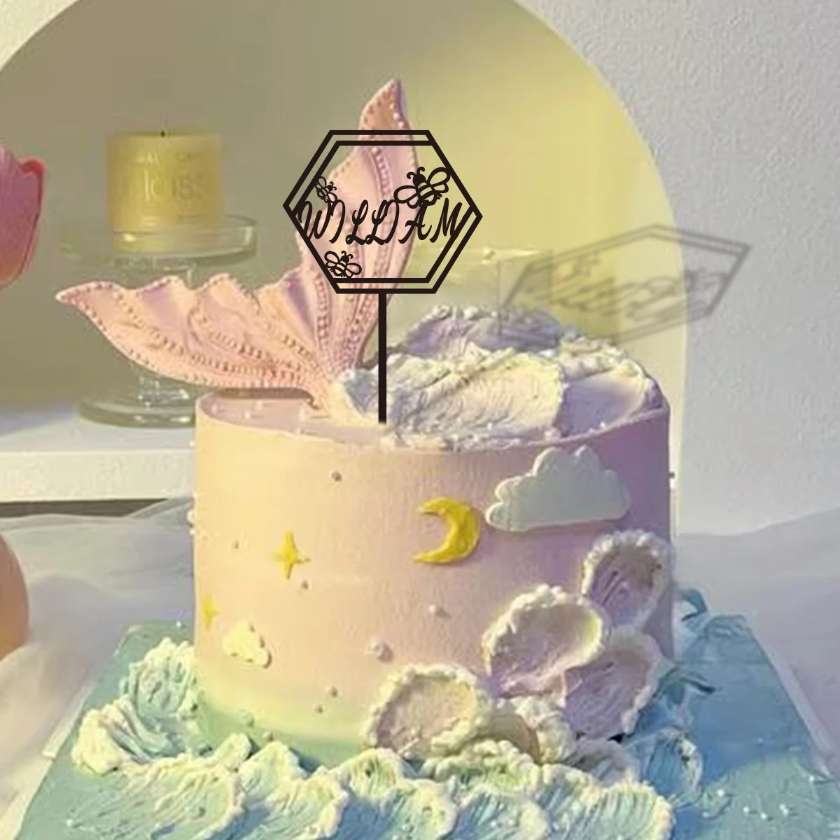 1PC Affordable Happy birthday wishes with star patterns Customized Name Cake Sign Cake Ornaments Unique Birthday Party Décor
