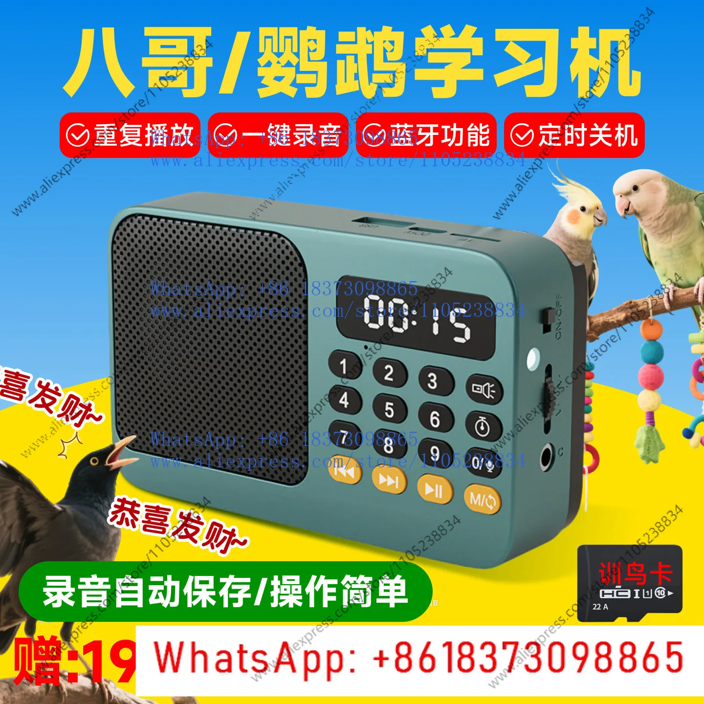 Parrot learning speech artifact teaching bird learning machine starling Xuanfeng monk tape recorder bird repeater toy