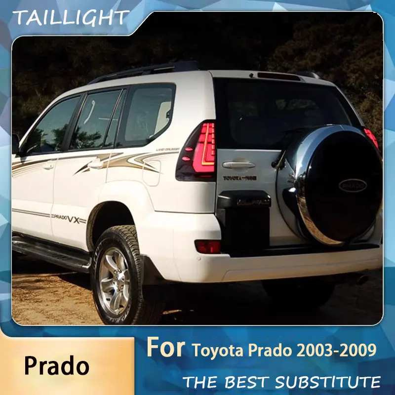 for Toyota Prado 2003-2009 Tail Light Assembly Old Land Cruiser Prado-Modified with LED Scrolling DRL Sequential Turn Signal