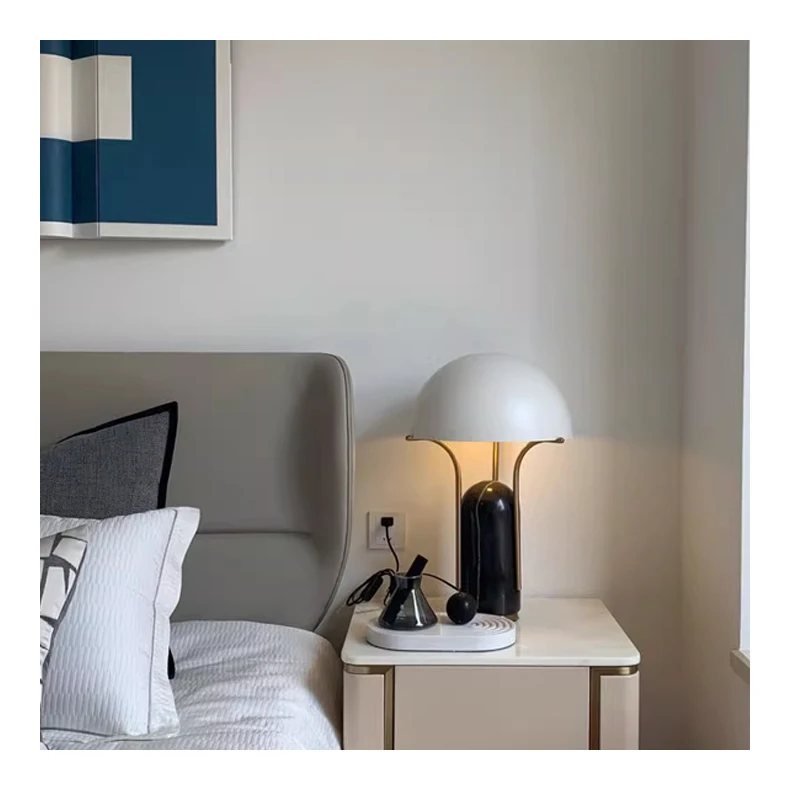 

Post Modern Half Ball Marble Nordic Bedroom Chrome Metal Table Lamp Desk Bedside Decorative Table Light Hotel Room Reading Lamp