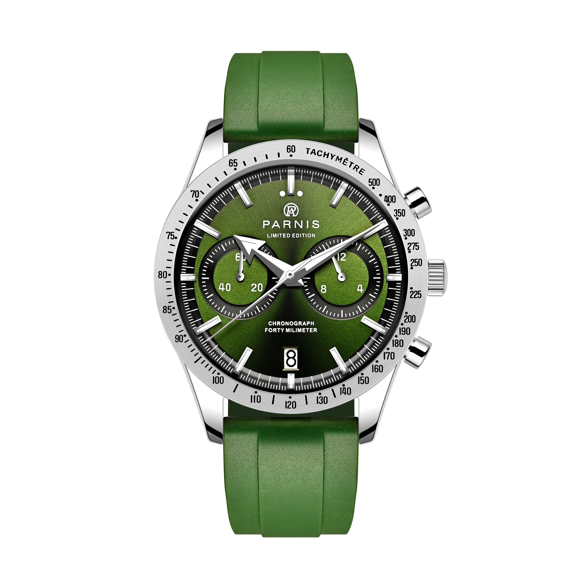 Imagem -06 - Parnis-relógio de Quartzo com Mostrador Verde para Homens Cronógrafo Pulseira de Aço Inoxidável Relógios Esportivos Masculinos Relógio Masculino Nova Moda 40 mm 2024